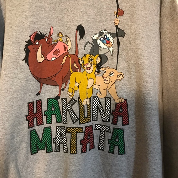 Disney Gray long sleeve sweatshirts pullover with front design “Hakuna Matata” - Picture 4 of 5